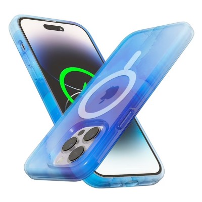 For iPhone 13 Pro Max WaterColor Design [Magnetic Circle] Gradiant Thick Premium Hybrid - Blue