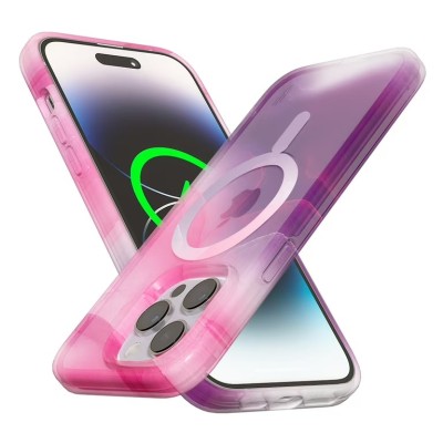 For iPhone 13 Pro Max WaterColor Design [Magnetic Circle] Gradiant Thick Premium Hybrid - Pink