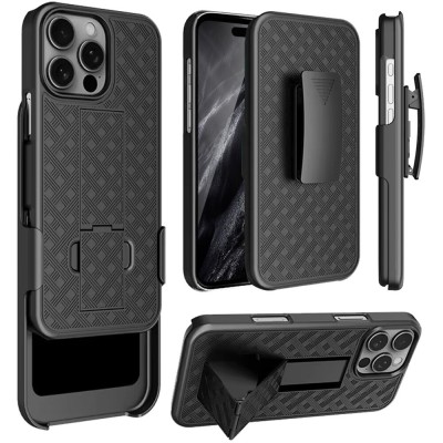 For iPhone 13 Pro Max Weave Premium 3in1 Combo Holster Kickstand Case Cover - Black