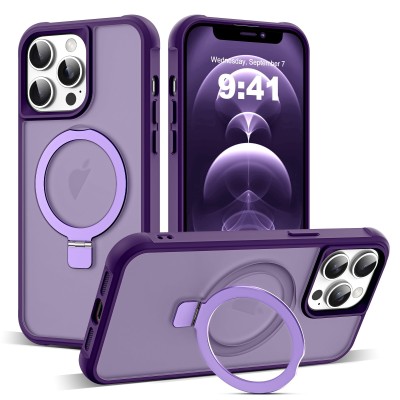For iPhone 13 Pro Max Well Protective Magentic Ring Stand Camera Protective Cover Case - Purple