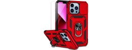 For iPhone 13 Pro Max Well Protective Magentic Ring Stand Camera Protective Cover Case - Red