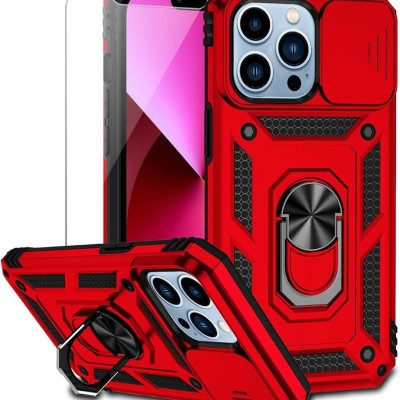 For iPhone 13 Pro Max Well Protective Magentic Ring Stand Camera Protective Cover Case - Red