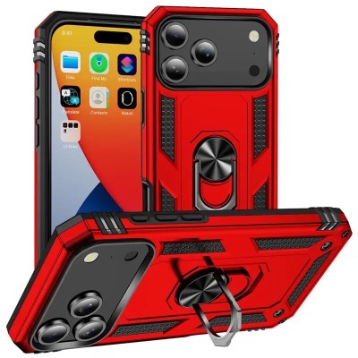 For iPhone 13 Pro Mirror Diamond Ring Stand Ornaments Cover Case - Red