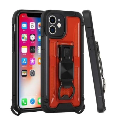 For iPhone 13 Pro Opener Metal Magnetic Kickstand Hybrid Case Cover - Red