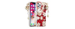 For iPhone 13 Pro Ornament Bling Diamond Shiny Crystal Case Cover - Perfume Bottle on Red
