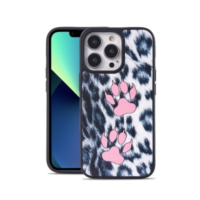 For iPhone 13 Pro PU Leather Hybrid Fashion Design Case Cover - PAW Animal Print
