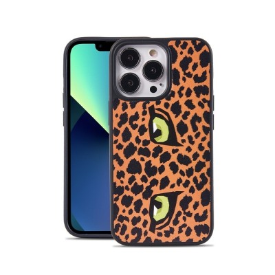 For iPhone 13 Pro PU Leather Hybrid Fashion Design Case Cover - Wild Eye Animal Print