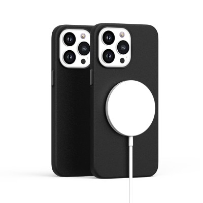 For iPhone 13 Pro PU Leather with inner [Magnetic Circle] Colored Metal Buttons - Black