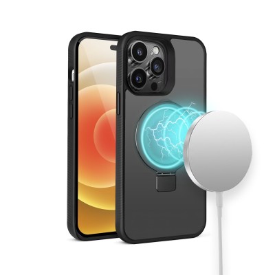 For iPhone 13 Pro PURE Transparent [Magnetic Circle] High Quality Ultra Thick Hybrid - Black