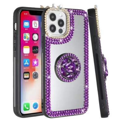 For iPhone 13 Pro Party Diamond Bumper Bling Hybrid Case Cover - Purple