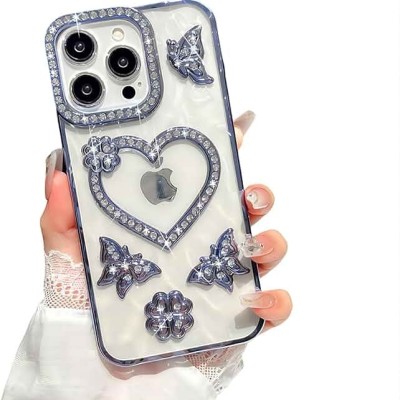 For iPhone 13 Pro Passion Square Hearts Diamond Glitter Ornaments Engraving Case Cover - Garden Butterflies White