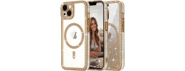 For iPhone 13 Pro Passion Square Hearts Diamond Glitter Ornaments Engraving Case Cover - Good Luck Floral Gold