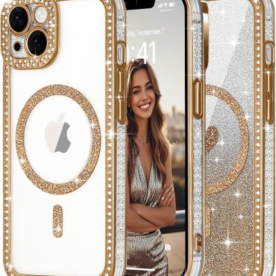 For iPhone 13 Pro Passion Square Hearts Diamond Glitter Ornaments Engraving Case Cover - Good Luck Floral Gold