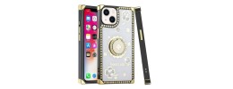 For iPhone 13 Pro Passion Square Hearts Diamond Glitter Ornaments Engraving Case Cover - Good Luck Floral White