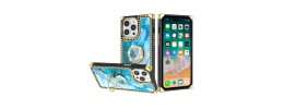 For iPhone 13 Pro Passion Square Hearts IMD Design with Diamond Ring Stand Case Cover - C