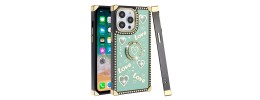 For iPhone 13 Pro Passion Square Hearts Smiling Diamond Ring Stand Case Cover - Teal