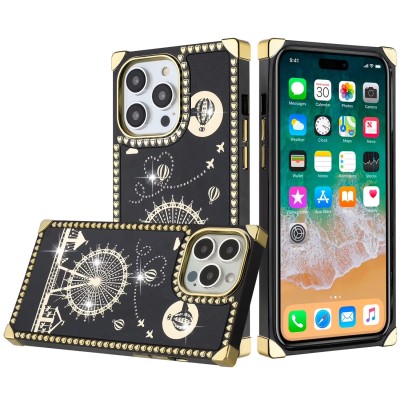 For iPhone 13 Pro Passion Square Hearts WindMill Love Balloon Fun Case Cover - Black