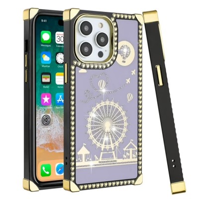 For iPhone 13 Pro Passion Square Hearts WindMill Love Balloon Fun Case Cover - Purple