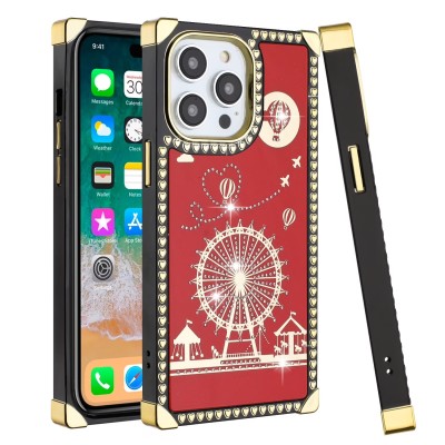 For iPhone 13 Pro Passion Square Hearts WindMill Love Balloon Fun Case Cover - Red
