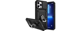 For iPhone 13 Pro Perfect Tough Thick Hybrid With Metal Ring Stand Cover Case - Black