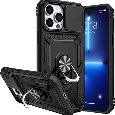 For iPhone 13 Pro Perfect Tough Thick Hybrid With Metal Ring Stand Cover Case - Black