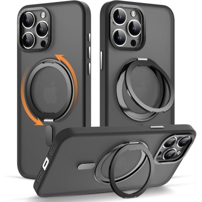 For iPhone 13 Pro Prime Magnetic Ring Stand Hybrid Case Cover - Grey