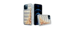 For iPhone 13 Pro Quicksand Diamond Bumper Hybrid Case Cover - Teal Gold ZigZag