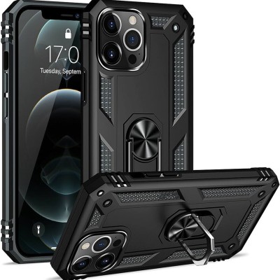 For iPhone 13 Pro Ring Magnetic Kickstand Hybrid Case Cover - Black