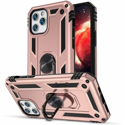 For iPhone 13 Pro Ring Magnetic Kickstand Hybrid Case Cover - Rose Gold