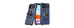 For iPhone 13 Pro Robotic Hybrid with Magnetic Ring Stand Case Cover - Dark Blue
