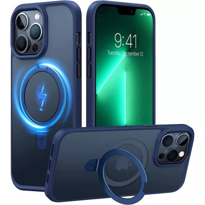 For iPhone 13 Pro Rocker Kickstand Tough Shockproof Hybrid Case Cover - Dark Blue