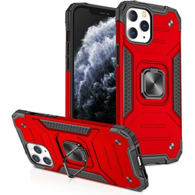 For iPhone 13 Pro Rocker Kickstand Tough Shockproof Hybrid Case Cover - Red