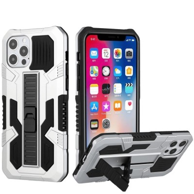For iPhone 13 Pro Rocker Kickstand Tough Shockproof Hybrid Case Cover - Silver
