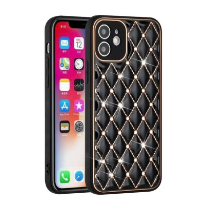 For iPhone 13 Pro Royal Electroplated Diamond Bling Premium Hybrid Case Cover - Black
