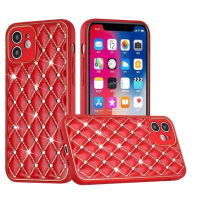 For iPhone 13 Pro Royal Electroplated Diamond Bling Premium Hybrid Case Cover - Red