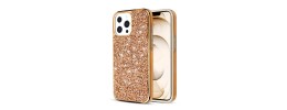 For iPhone 13 Pro Royal Electroplated Diamond Bling Premium Hybrid Case Cover - Rose Gold