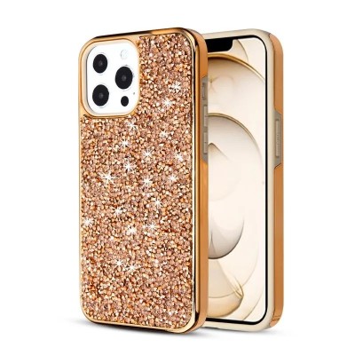 For iPhone 13 Pro Royal Electroplated Diamond Bling Premium Hybrid Case Cover - Rose Gold
