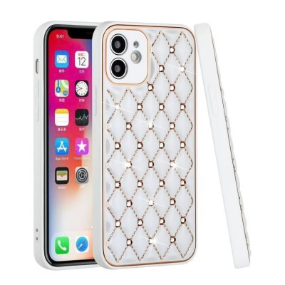 For iPhone 13 Pro Royal Electroplated Diamond Bling Premium Hybrid Case Cover - White