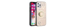 For iPhone 13 Pro SPLENDID Diamond Glitter Ornaments Engraving Case Cover - Flower Ring Gold