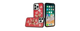 For iPhone 13 Pro SPLENDID Diamond Glitter Ornaments Engraving Case Cover - Flower Ring Red
