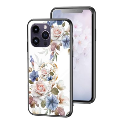 For iPhone 13 Pro SPLENDID Diamond Glitter Ornaments Engraving Case Cover - Flower Ring White