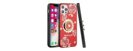 For iPhone 13 Pro SPLENDID Diamond Glitter Ornaments Engraving Case Cover - Good Luck Floral Red