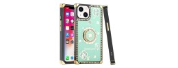 For iPhone 13 Pro SPLENDID Diamond Glitter Ornaments Engraving Case Cover - Good Luck Floral Teal