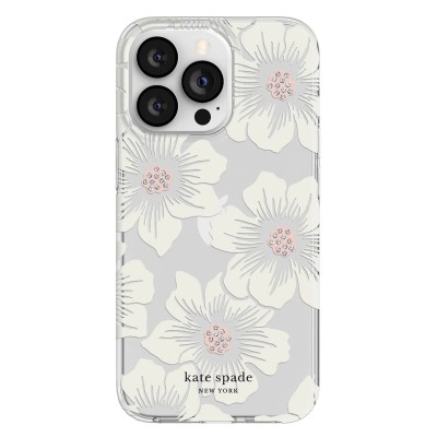 For iPhone 13 Pro SPLENDID Diamond Glitter Ornaments Engraving Case Cover - Good Luck Floral White