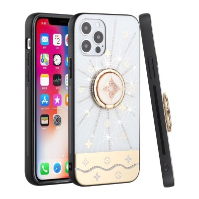 For iPhone 13 Pro SPLENDID Diamond Glitter Ornaments Engraving Case Cover - Harmony Rays Gold
