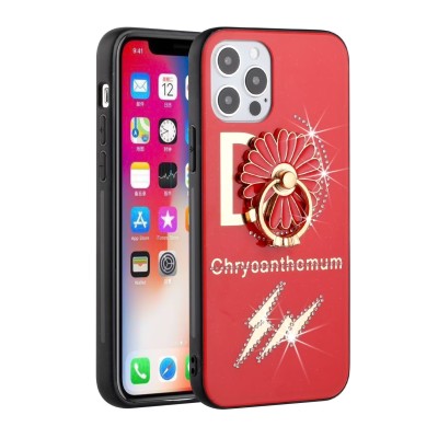 For iPhone 13 Pro SPLENDID Diamond Glitter Ornaments Engraving Case Cover - Harmony Rays Red