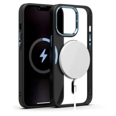 For iPhone 13 Pro SQUARE Hearts Passion [Magnetic Circle] Design Ornaments Chrome Hybrid - Black