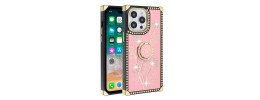 For iPhone 13 Pro SQUARE Passion Glitter Diamond Ring Stand Case Cover - Floral Design Pink