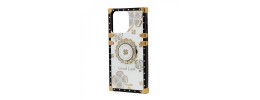 For iPhone 13 Pro SQUARE Passion Glitter Diamond Ring Stand Case Cover - Floral Design White
