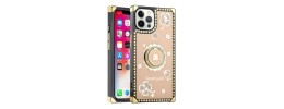 For iPhone 13 Pro SQUARE Passion Glitter Diamond Ring Stand Case Cover - Heart Design Pink